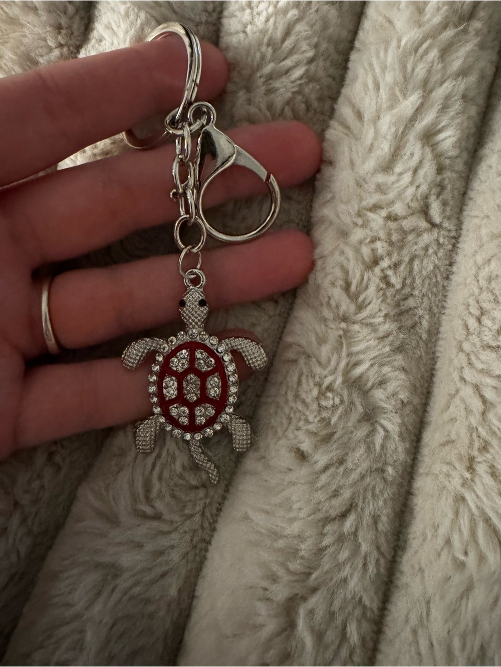 Silver Turtle Keychain with Red Shell Accent - Picture 2 of 2